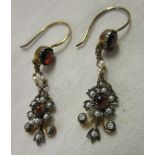 Pair of garnet, pearl and diamond earrings