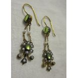 Pair of peridot, pearl and diamond earrings