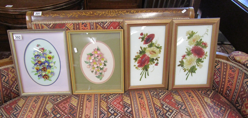 2 pairs of floral pictures to include oil on glass