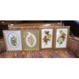 2 pairs of floral pictures to include oil on glass