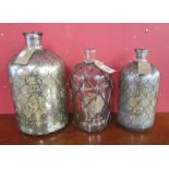 3 decorative glass bottles