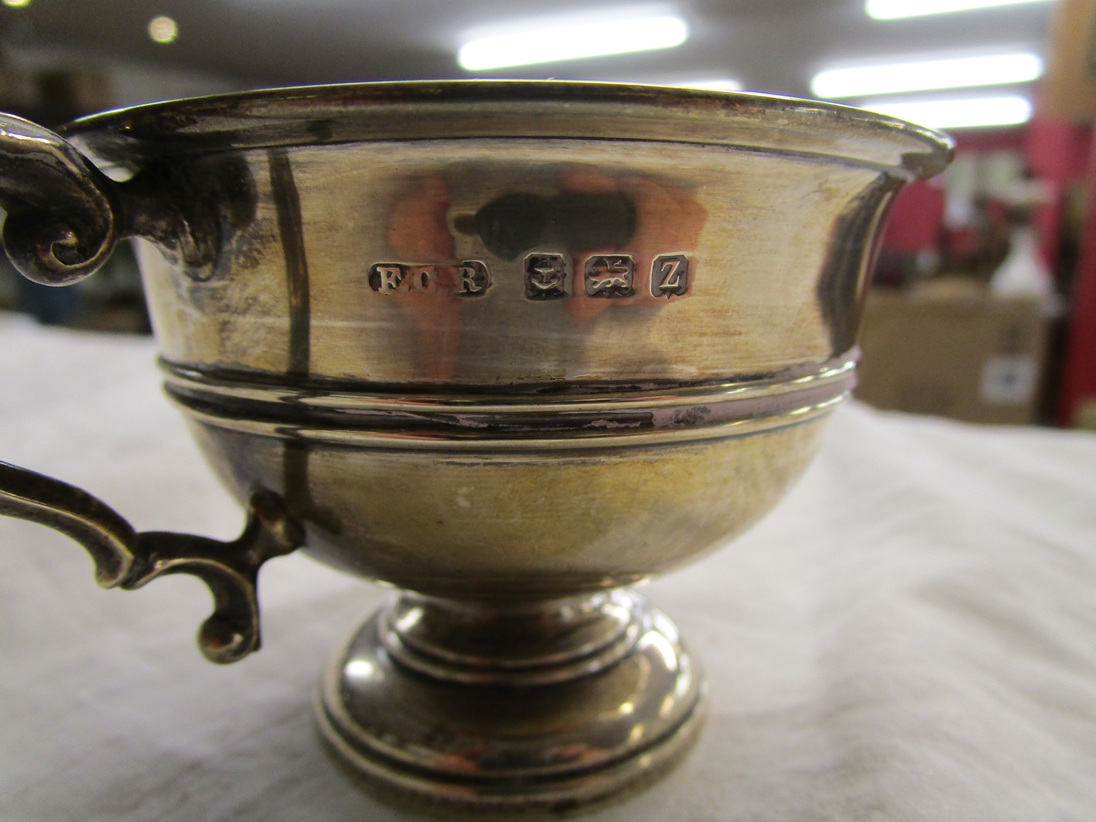 Silver inkwell, posy dish and 2 handled cup - Image 2 of 2