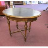 Small walnut & ebonised oval centre table