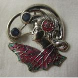 Silver enamel stone set brooch