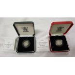 2 Royal Mint G.B. piedfort silver proof coins to include 1991 £1