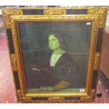 Print of Handsome lady (or pretty man?) in gilt frame