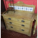 Edwardian pine chest of drawers with tiled galleried top