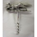 Hallmarked silver fox cork screw - Gross weight approx 125g