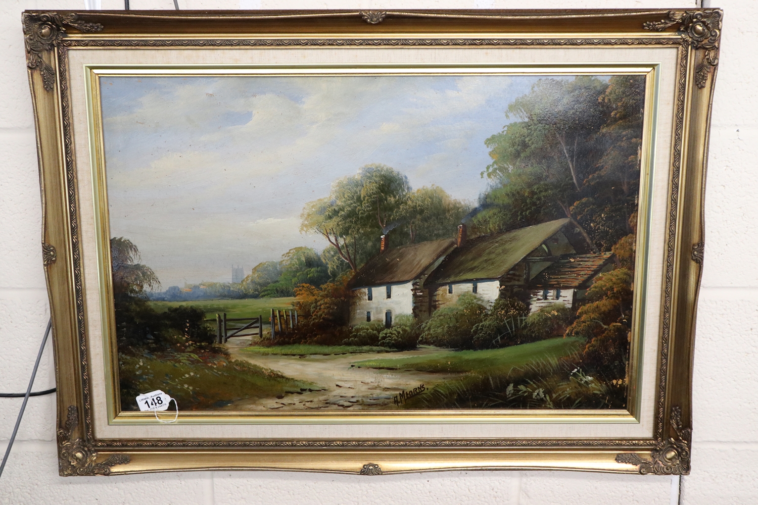 Oil on canvas by A Mearns - Cottages (Image size 73cm x 48cm)