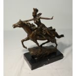 Bronze of lady riding horse - H: 27cm