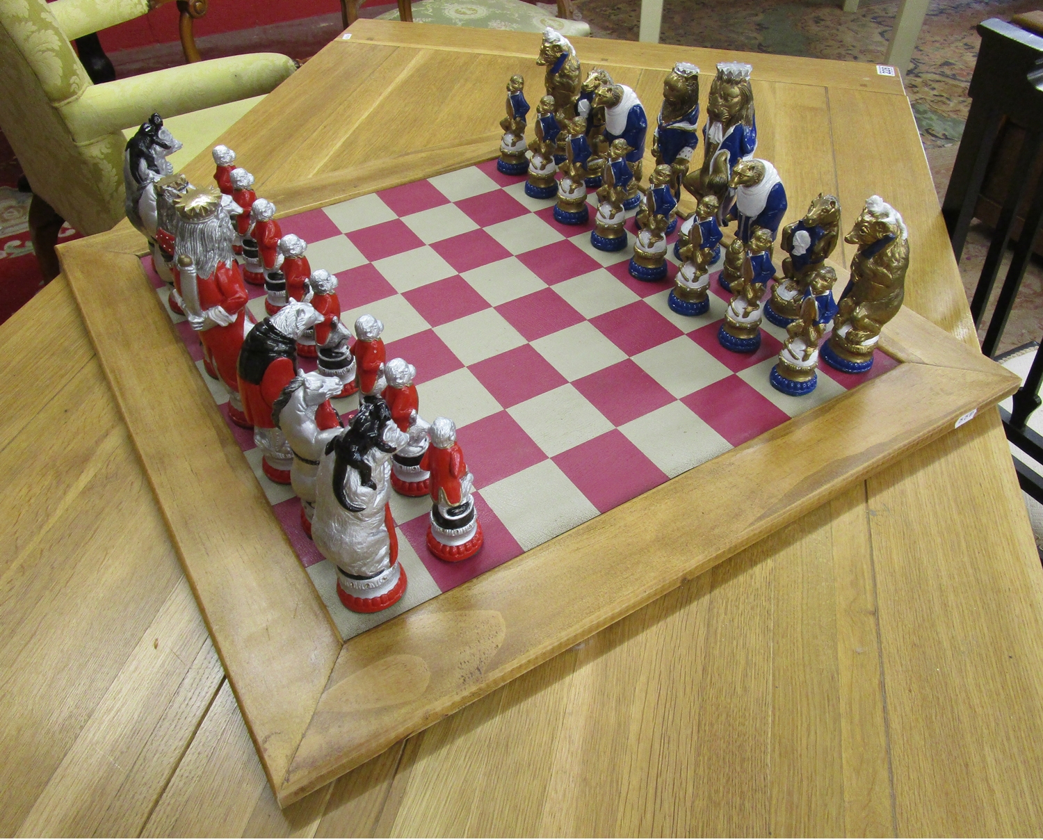 Hand painted chess set and board
