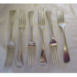 Set of 6 hallmarked silver forks - Approx silver weight 381g