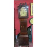 Oak & mahogany 30 hour painted face grandfather clock