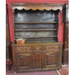 Early 18C fruitwood & oak dresser with rack - W: 153cm D: 49cm H: 198cm