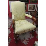 Good quality yew wood and upholstered armchair