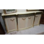 Large French style sideboard with gilt Corinthian columns - W: 214cm D: 51cm H: 95cm