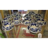 Collection of 6 blue and white tea cups and saucers - Marked H&S - Circa 1820-30