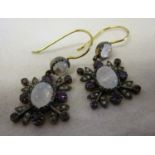 Pair of amethyst, moonstone & diamond earrings