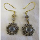 Pair of moon stone & diamond set earrings