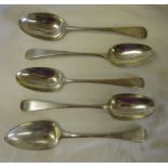 Collection of 5 spoons to include 4 with British silver hallmarks - Gross weight 332g