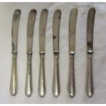 Set of six silver handled butter knives