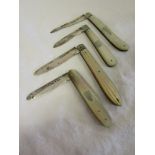 Collection of 4 fruit knives with hallmarked silver blades