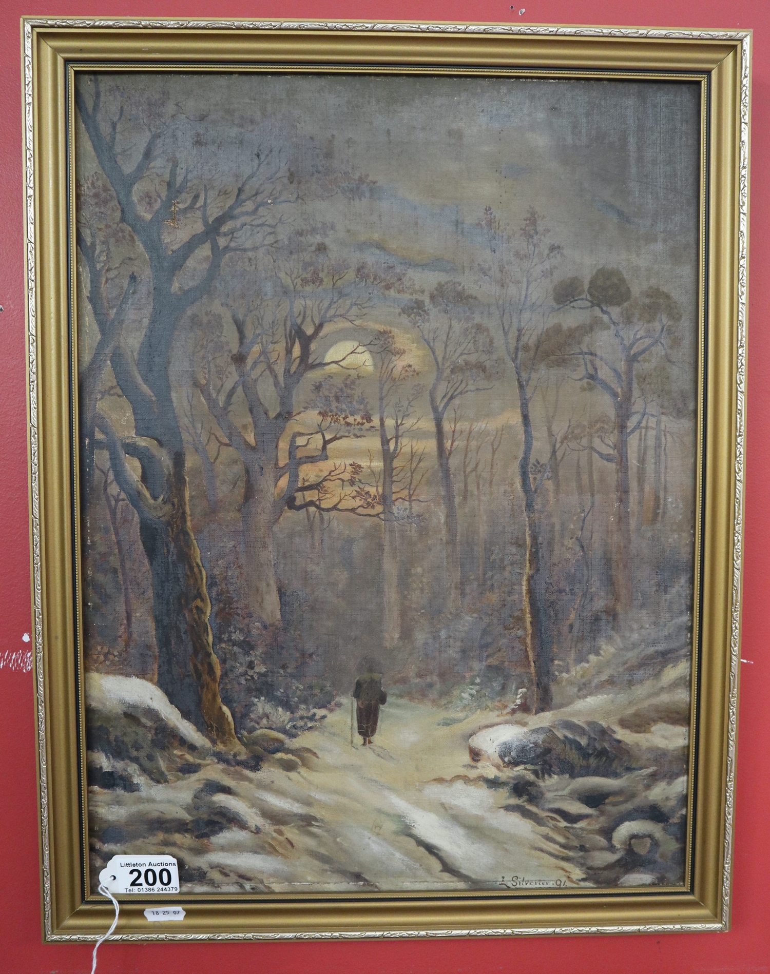 Oil on canvas - Forest scene by L Sylvester (Image size 37cm x 50cm)