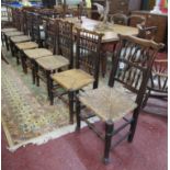 8 spindle back & rush seated dining chairs