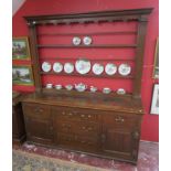 Early oak dresser with rack - W: 178cm D: 54cm H: 204cm