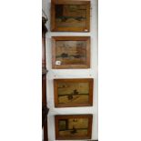 Set of 4 primitive oils on board in period maple frames - Fighting cockerels (Image sizes 28cm x