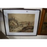 Early 19thC watercolour - Fox hunting (Image size 45cm x 35cm)