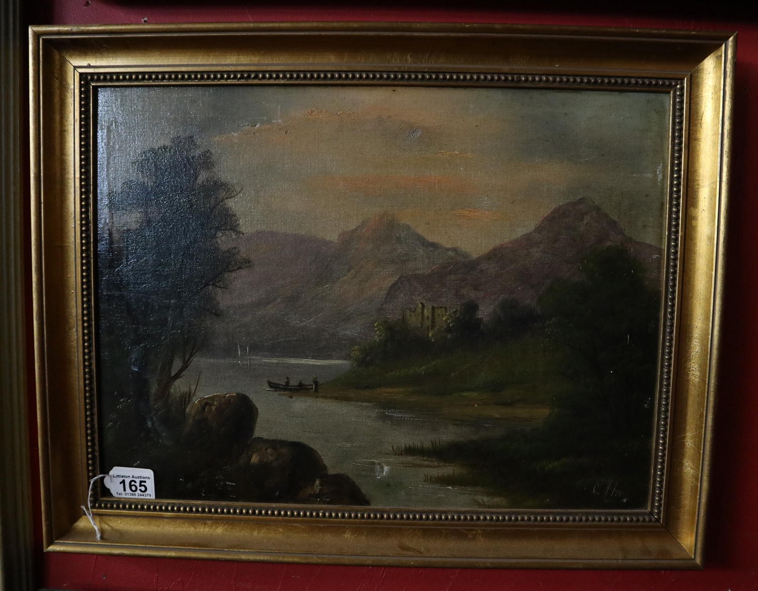 Oil on canvas - Lake scene - Indistinct signature (Image size 39.5cm x 37cm)