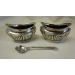 2 hallmarked silver mustard pots and small hallmarked silver spoon - Approx silver weight 63g