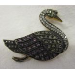 Amethyst & diamond swan brooch