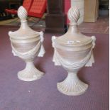 Pair of wooden flat back urns - H: 67cm