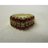 Unusual 14ct gold ruby & diamond ring