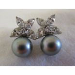 Pair of fine 18ct gold pearl & diamond earrings
