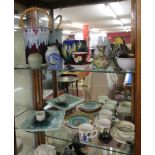 2 shelves of studio pottery etc