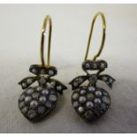 Pair of seedpearl & diamond heart shaped earrings