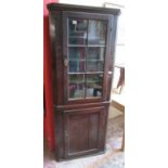 Early oak & glazed corner cupboard - H: 189cm