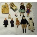 Collection of antique minature dolls & 2 prams
