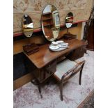 Pretty mahogany dressing table with stool and brushes etc