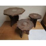 3 Oriental hardwood carved occasional tables