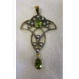 Peridot, pearl & diamond pendant