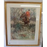 Signed print - Fox hunting by Michael Lyne (Image size 52cm x 69cm)