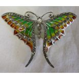 Silver & champlevé enamel butterfly brooch