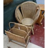 Wicker chair & magazine rack