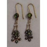Pair of peridot, pearl & diamond earrings