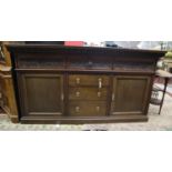 Oak sideboard with Sutcliff crest - Approx W: 201cm x D34.5cm H: 108cm