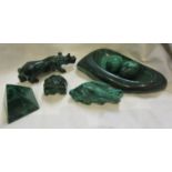 Collection of green malachite figures